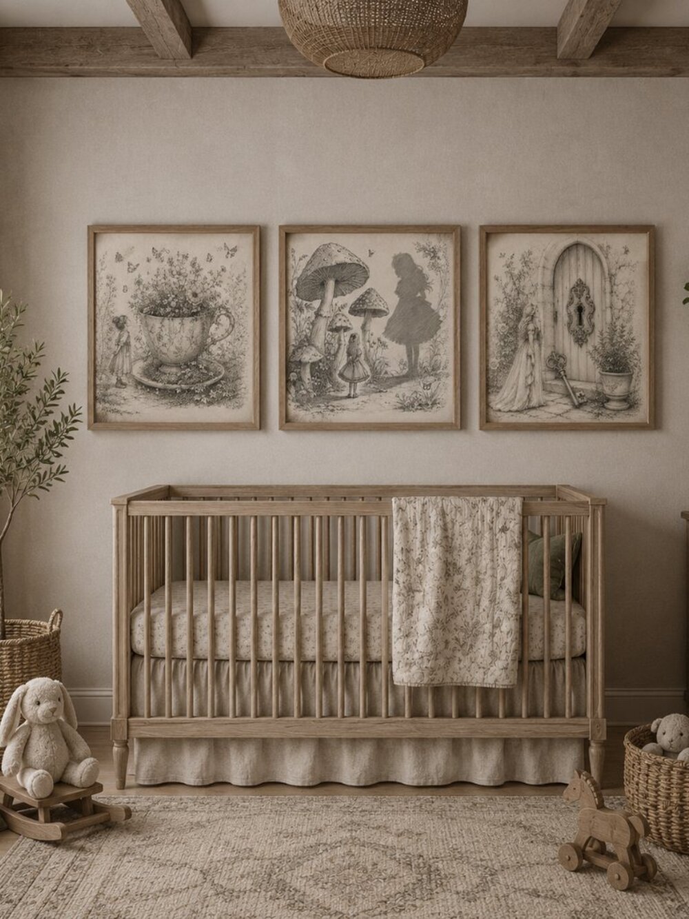 NEW Storybook Wall Art Set Vintage Fairytale Prints Cottagecore Mushroom 8x10"